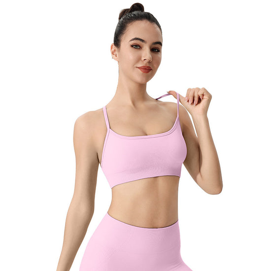 Fitness Seamless Nude Feel Bra Beauty Back Pilates Sports Underwear Spaghetti Strap Sling Women&