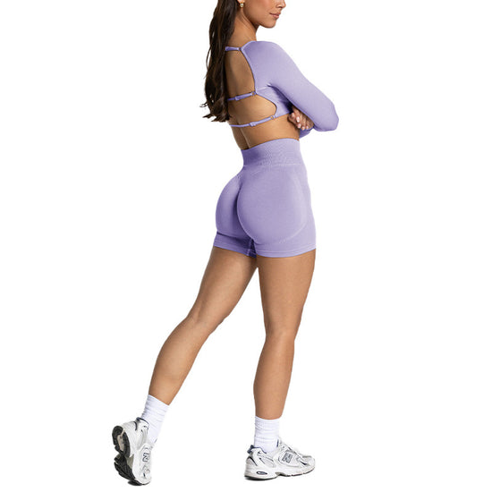 Adjustable Backless Long Sleeve Yoga Outfit Slim Fit Sports Long Sleeve Top Outdoor Sports Fitness Outfit for Women