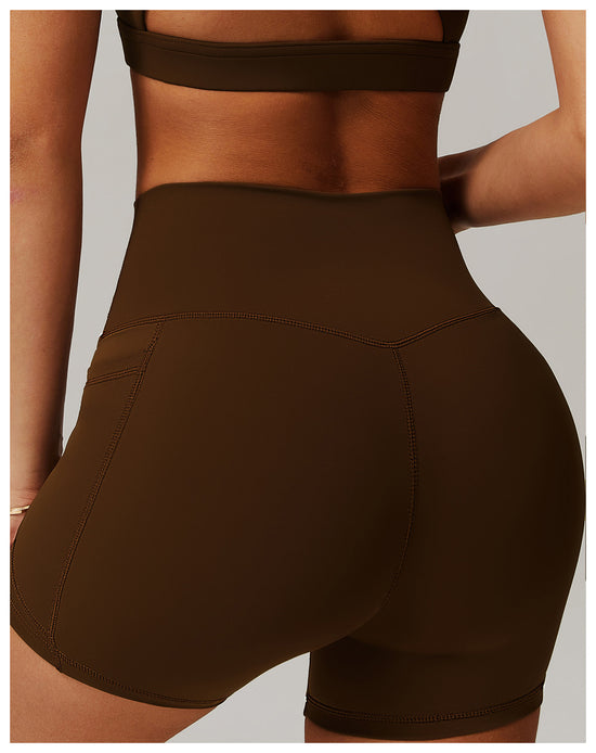 Customized Summer Quick-Dry Naked-Feel Sports Shorts, High-Waisted Tight Yoga Pants with Pockets, Breathable Running & Fitness Shorts