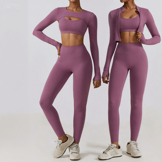 Customized European & American Style Autumn/Winter Tight Yoga Set - Seamless Quick-Dry Slim-Fit Activewear 3-Piece Set for Fitness