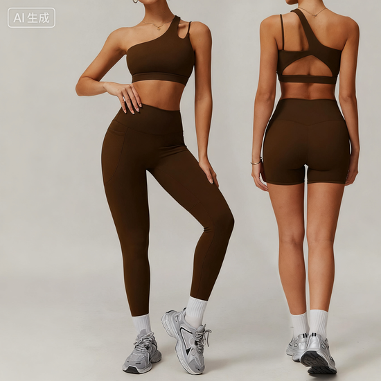Customized Breathable Cloud-Like Quick-Dry Tight Yoga Set - Asymmetrical One-Shoulder Seamless Fitness Set with Pockets for Running