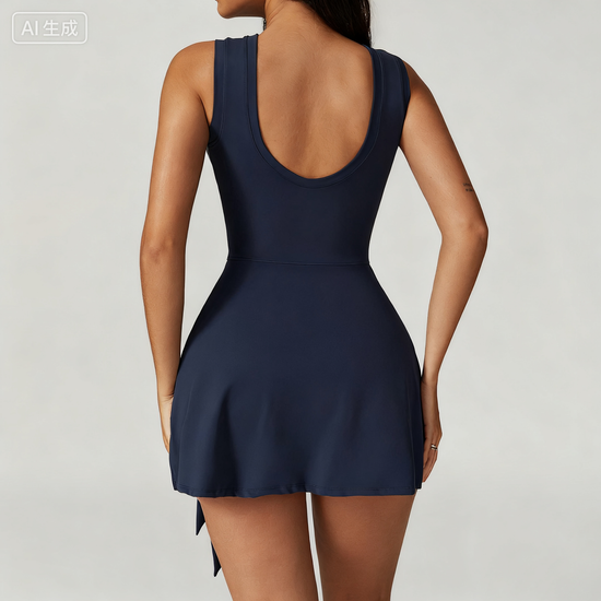 Customized Faux Two-Piece Anti-Slip Tight Sports Dress - Slim-Fit Strappy Casual Fitness Dress with Backless Design for Yoga & Tennis