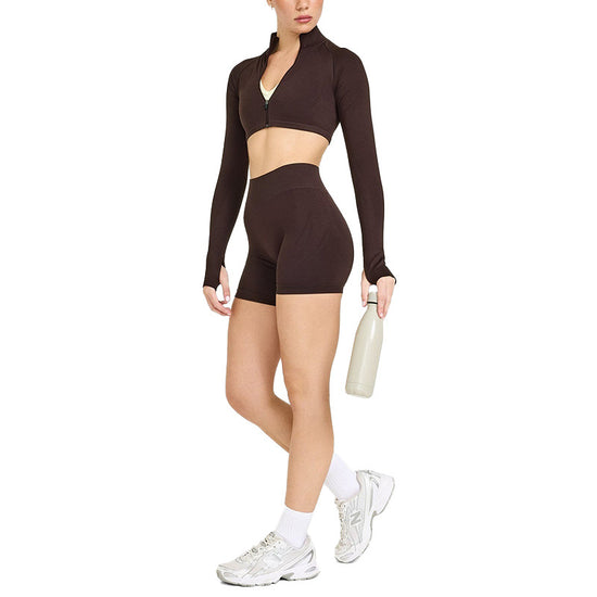 Zipper Long Sleeve Yoga Clothes Fitness Sports Top Running Training Breathable Elastic Yoga Coat Women